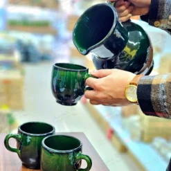پارچ و لیوان سفالی سبز